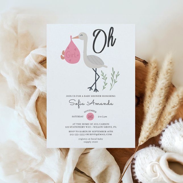 Oh Girl Minimalist Baby Shower Invitation (Creator Uploaded)