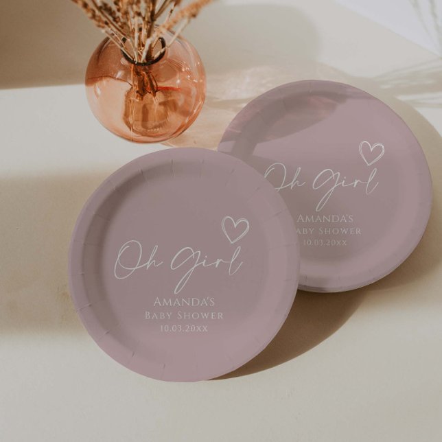 Oh Girl Minimalist Modern Baby Shower Paper Plates (Creator Uploaded)