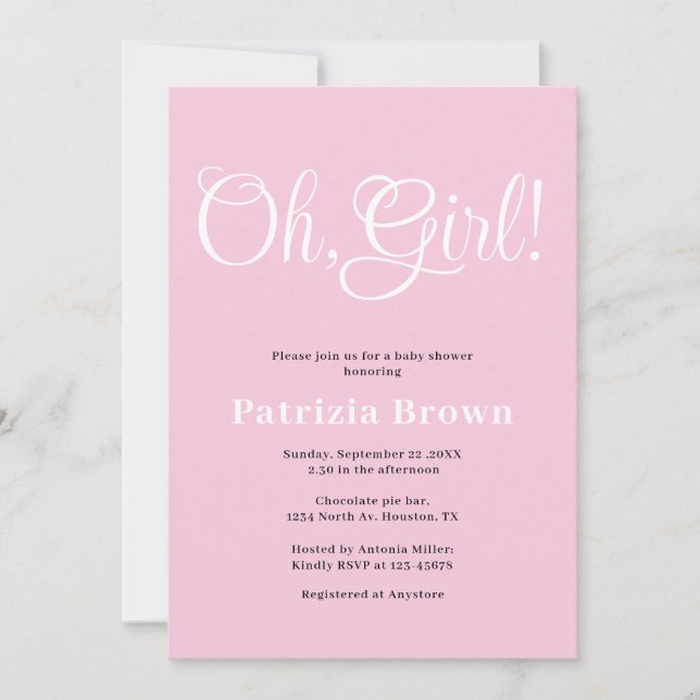 Oh Girl Pink Baby Shower  Invitation (Front)
