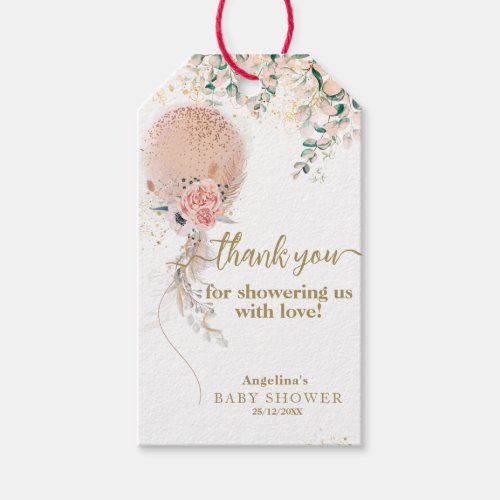 Oh Girl Pink Balloon Floral Eucalyptus Baby Shower Gift Tags