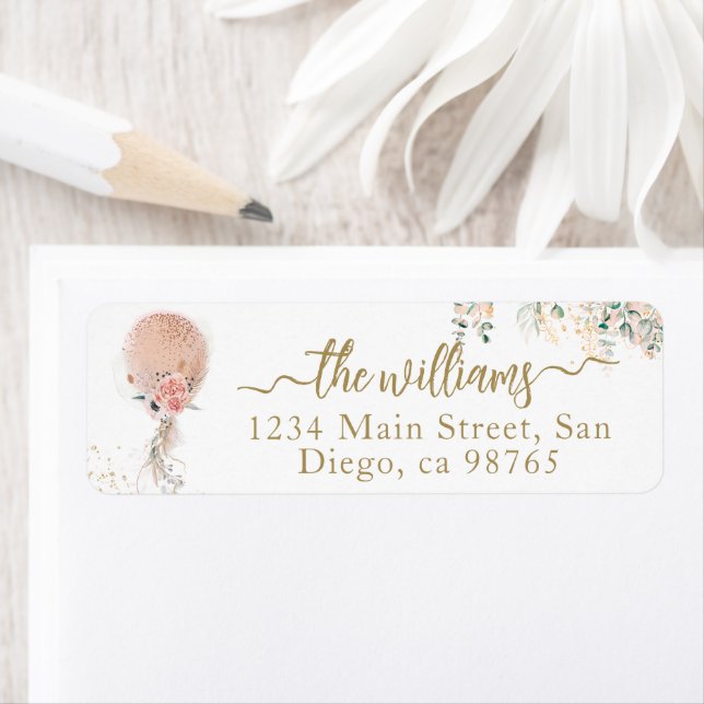 Oh Girl Pink Balloon Floral Eucalyptus Baby Shower Label (Insitu)