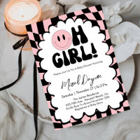 Oh Girl! Pink Checkered Happy Face Baby Shower