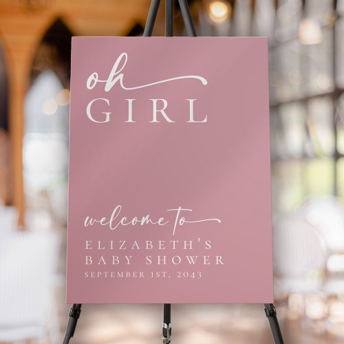 Oh Girl Pink Minimalist Baby Shower Welcome Sign