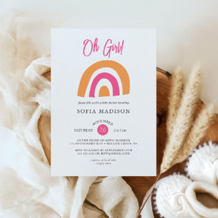 Oh Girl Rainbow Pink Baby Sower Invitation
