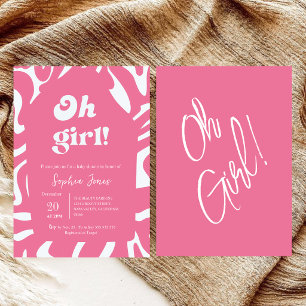 Oh Girl! Rose pink Checkered Gingham baby shower Invitation