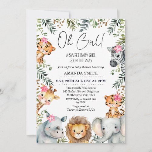 Oh Girl Safari Foliage Baby Shower Invitation