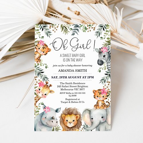 Oh Girl Safari Foliage Baby Shower Invitation