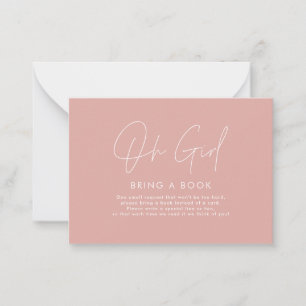 oh girl script pink baby shower bring a book  note card