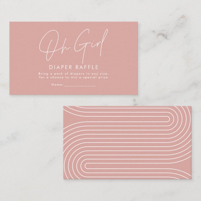 oh girl script pink baby shower diaper raffle note card (Front/Back)