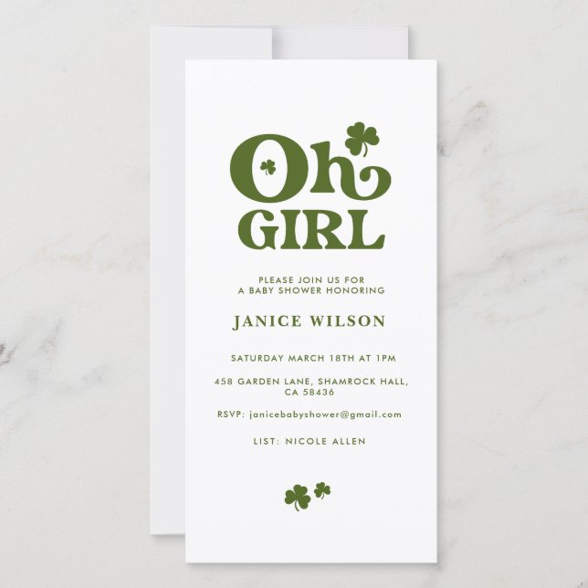 Oh Girl St.Patrick's Day Baby Shower Digital Evite Announcement (Front)