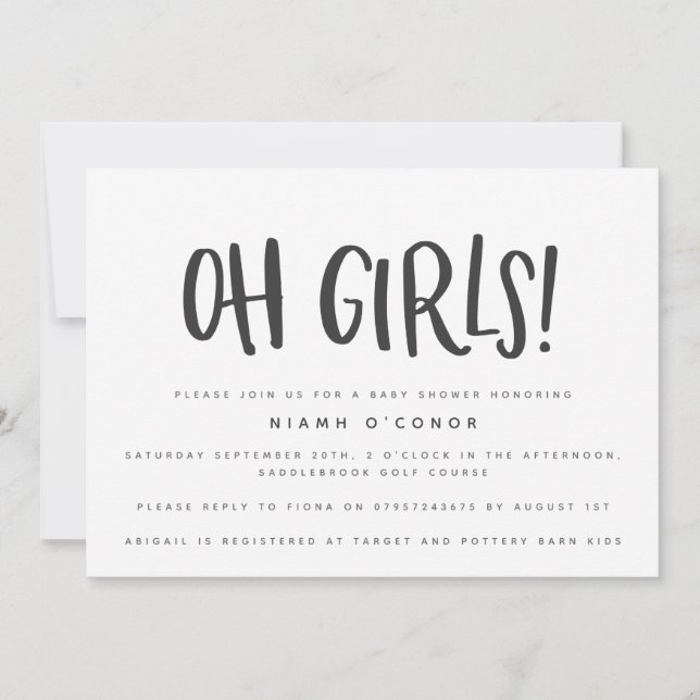 Oh girls twin baby shower invitation (Front)