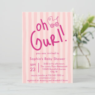 Oh Gurl Pink Stripe Girl Baby Shower  Invitation