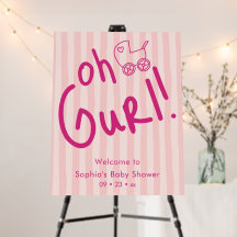 Oh Gurl Pink Stripe Girl Baby Shower Welcome Sign