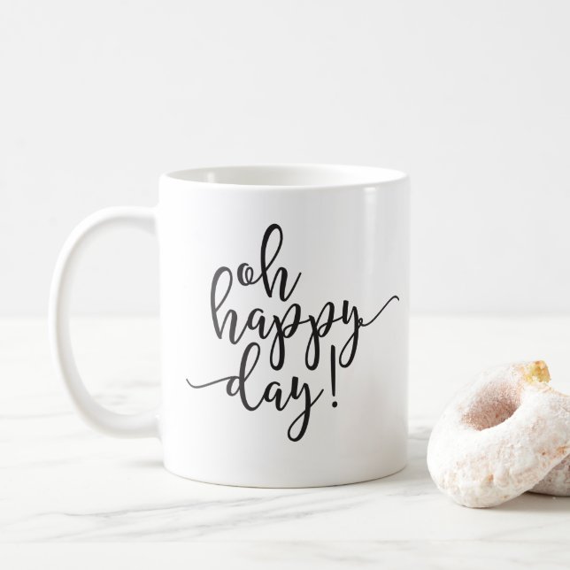 Oh Happy Day Black Script Coffee Mug (With Donut)