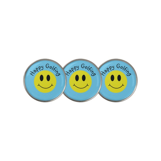 Oh Happy Day Custom Text Grinning Face Classic   Golf Ball Marker (3 Up)