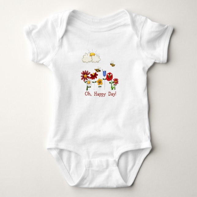 Oh Happy Day!  Flower Garden With Bees Baby Bodysuit (Front)