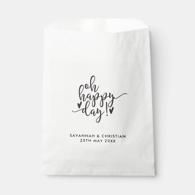 Oh Happy Day Script Personalized Wedding Favor Bag (Front)