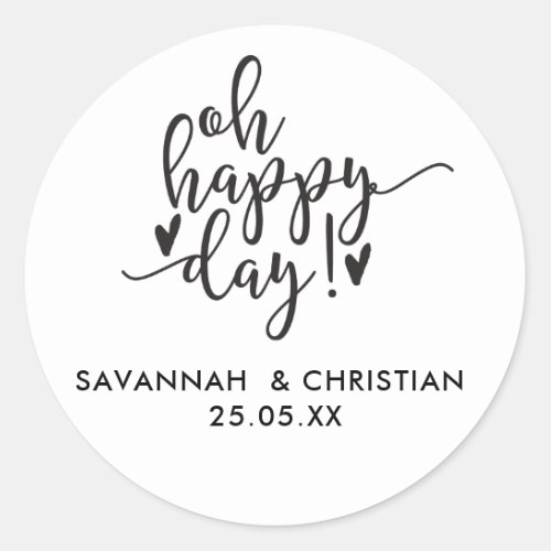 Oh Happy Day Script Personalized Wedding  Sticker