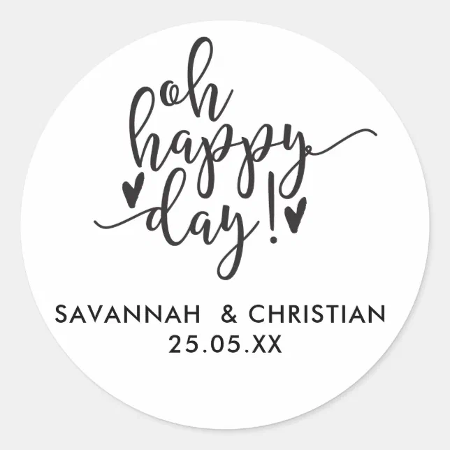 Oh Happy Day Script Personalized Wedding Sticker Zazzle