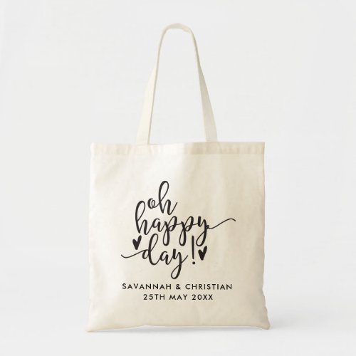 Oh Happy Day Script Wedding Welcome Tote Bag