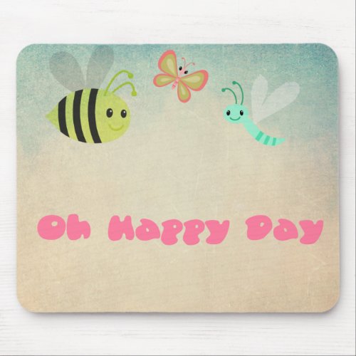 Oh Happy Day Whimsical Cheerful Insects Mouse Pad
