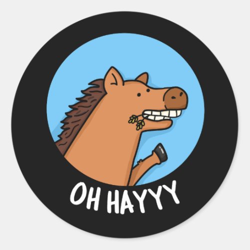 Oh Hayyyy Funny Horse Pun Dark BG Classic Round Sticker