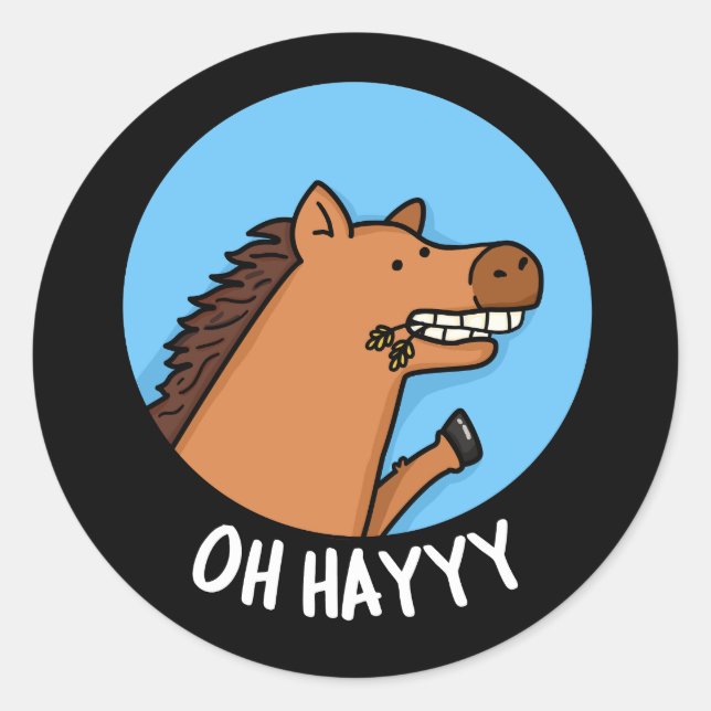 Oh Hayyyy Funny Horse Pun Dark BG Classic Round Sticker (Front)