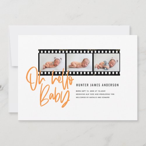 Oh Hello baby modern graphic multi photo film roll Announcement