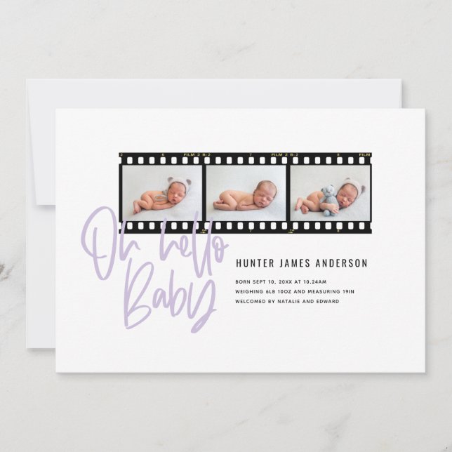 Oh Hello baby modern graphic multi photo film roll Announcement (Front)