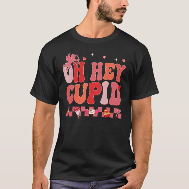 Oh Hey Cupid Retro Groovy Valentine's Day Couple M T-Shirt (Front)