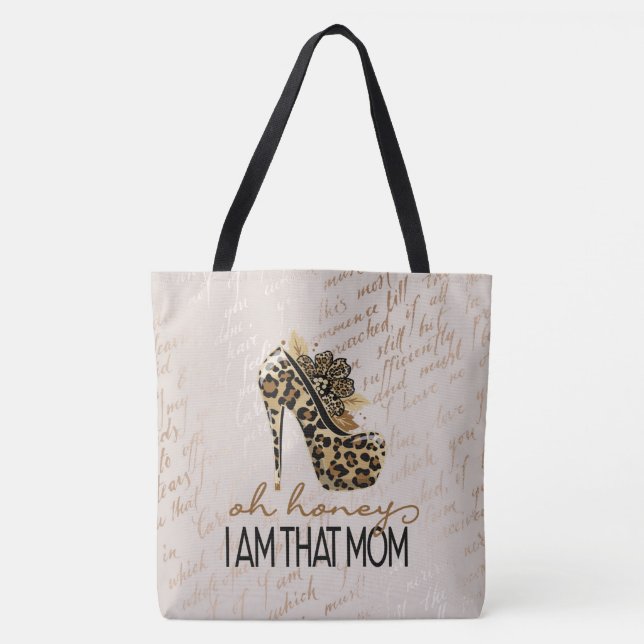Oh Hney I"m that Mom Beige Fashion Tote Bag (Front)