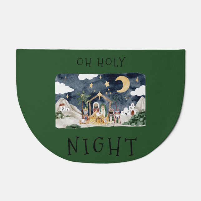 Oh Holy Night African American Nativity Christmas Doormat (Front)