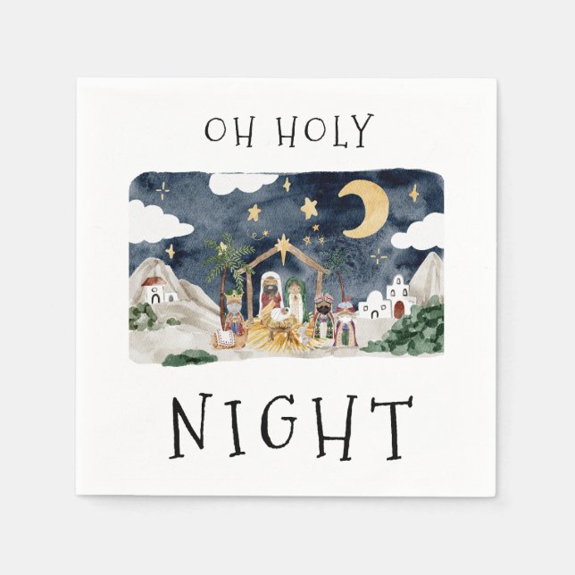 Oh Holy Night African American Nativity Christmas Napkins (Front)