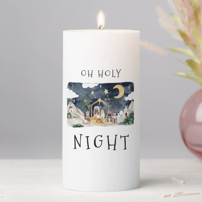Oh Holy Night African American Nativity Christmas Pillar Candle (In Situ)