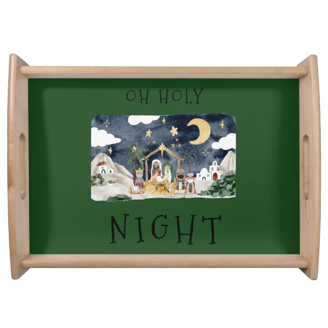 Oh Holy Night African American Nativity Christmas Serving Tray (Front)