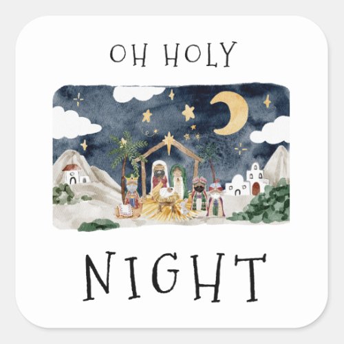 Oh Holy Night African American Nativity Christmas Square Sticker