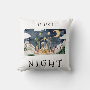 Oh Holy Night African American Nativity Christmas Throw Pillow