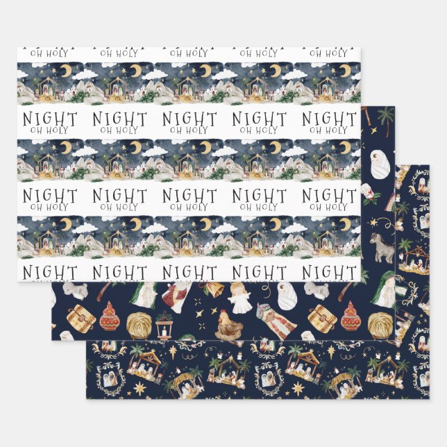 Oh Holy Night African American Nativity Christmas Wrapping Paper Sheets (Set)