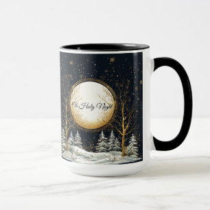 Oh Holy Night Christmas Black Gold Pine Trees Mug