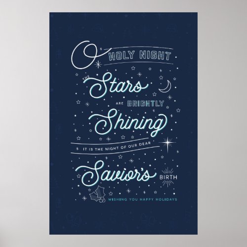 Oh Holy Night Christmas Poster 24x36  Blue