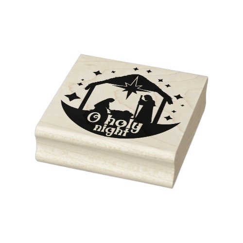 Oh Holy Night Christmas Square Wood Rubber Stamp
