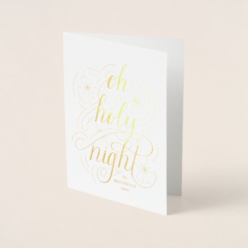 Oh Holy Night Hand Lettering Christmas Photo Foil Card