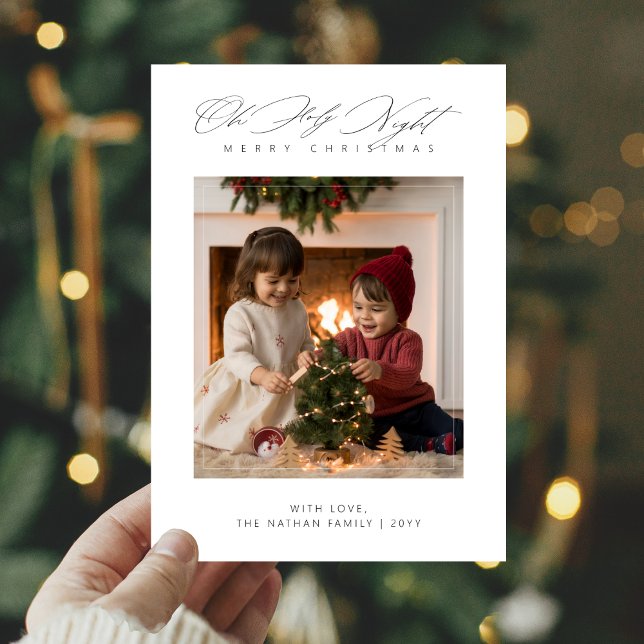 Oh Holy Night Minimalist Religious Christmas Photo Holiday Card (Creator Uploaded)