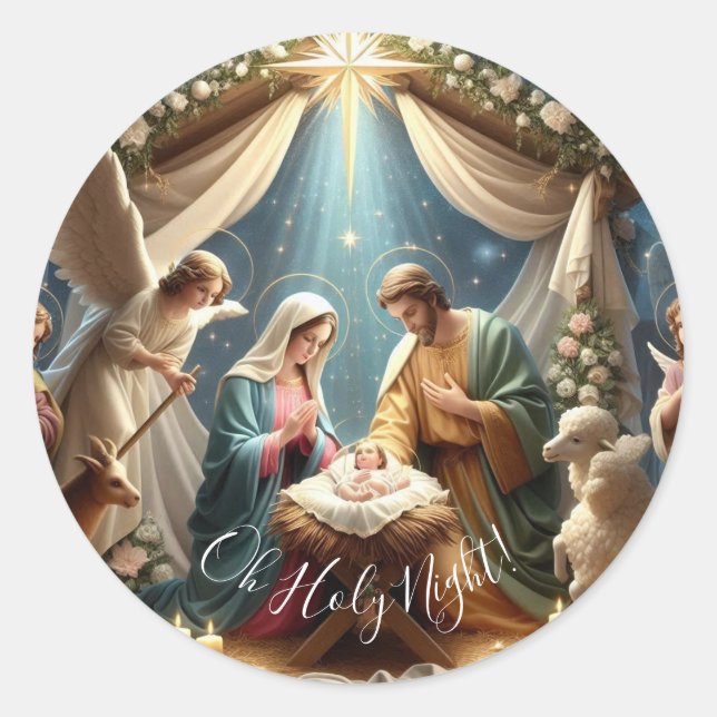 Oh Holy Night - Nativity scene Classic Round Sticker (Front)
