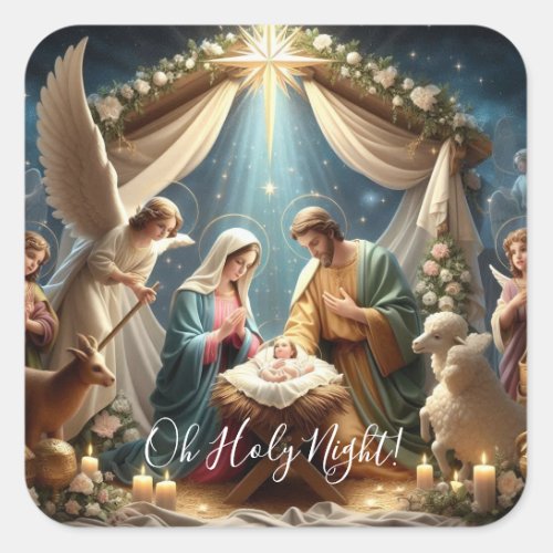 Oh Holy Night Nativity Square Sticker