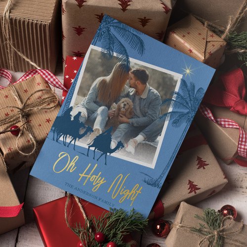 Oh Holy Night Photo Christmas Gold Foil Holiday Card