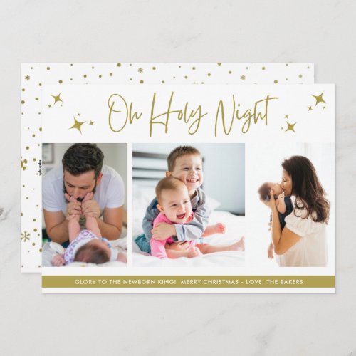 Oh Holy Night Photo Gold Religious Family  Holiday Card