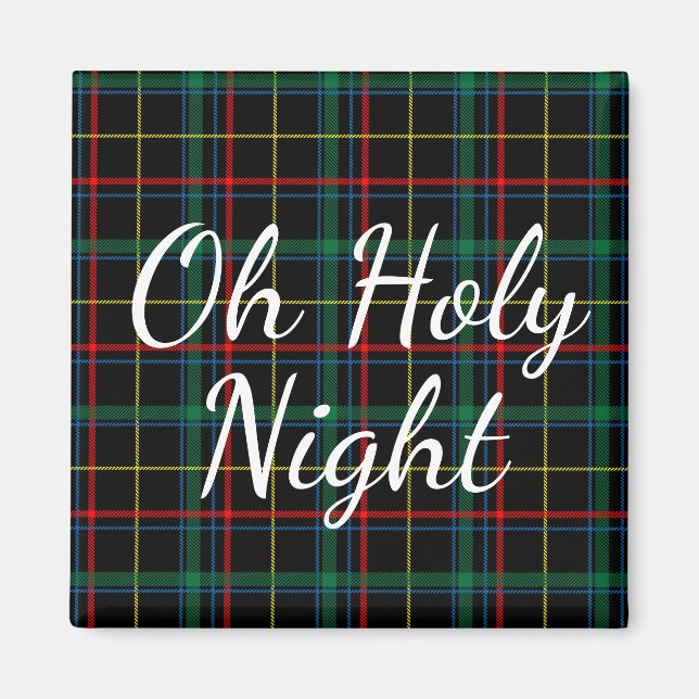 Oh Holy Night | Red & Green Plaid Magnet (Front)