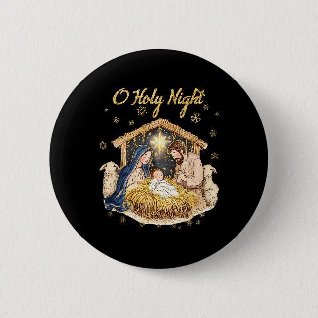 Oh Holy Night Religious Christmas Nativity Scene F Button (Front)