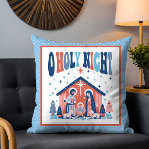 Oh Holy Night Religious Christmas Nativity Scene Throw Pillow
